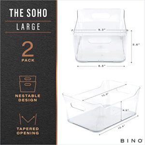 BINO | Plastic Organizer Bins, Large - 2 Pack | The SOHO Collection | Multi-Use Organizer Bins | Pantry Organizer & Freezer Organizer Bins | Plastic Storage Containers | Bins for Home & Kitchen Org