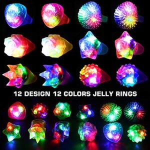 78PCs LED Light Up Toy Party Favors Glow In The Dark,Party Supplies Bulk For Adult Kids Birthday Halloween With 50 Finger Light, 12 Jelly Ring, 6 Flashing Glasses, 5 Bracelet, 5 Fiber Optic Hair Light