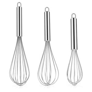 nilehome stainless steel whisk set 8″ 10″ 12″ kitchen whisk balloon whisk kitchen wisk wire whisks for cooking, whisking, blending, beating, stirring-3 pack…