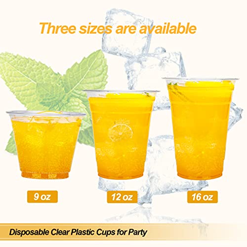 TashiBox 100 Count - 16 Ounce Plastic Cups, Ice Coffee Cups To Go - Crystal Clear PET Party Cups