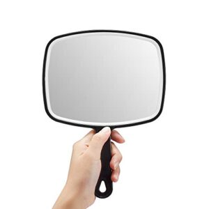 omiro hand mirror, black handheld mirror with handle, 6.3″ w x 9.6″ l