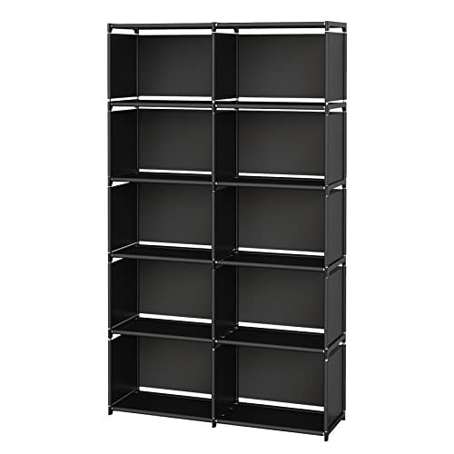 MOYIPIN Bookshelves, Assembled Storage Rack, Bedroom Living Room Vertical Cabinet Bookshelf, Double Row 10-Grid Multi-Functional Storage Equipment (Black)