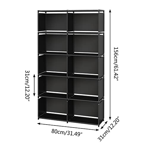 MOYIPIN Bookshelves, Assembled Storage Rack, Bedroom Living Room Vertical Cabinet Bookshelf, Double Row 10-Grid Multi-Functional Storage Equipment (Black)