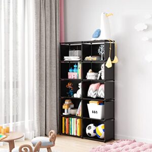 MOYIPIN Bookshelves, Assembled Storage Rack, Bedroom Living Room Vertical Cabinet Bookshelf, Double Row 10-Grid Multi-Functional Storage Equipment (Black)