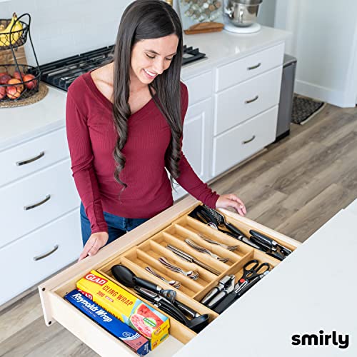 SMIRLY Bamboo Silverware Organizer for Drawer - Expandable Kitchen Drawer Organizer, Kitchen Utensil Organizer for Kitchen Drawers - Silverware Tray for Drawer - Flatware & Cutlery Organizer in Drawer