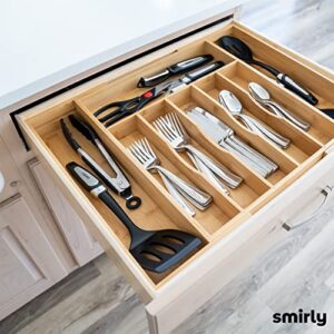 SMIRLY Bamboo Silverware Organizer for Drawer - Expandable Kitchen Drawer Organizer, Kitchen Utensil Organizer for Kitchen Drawers - Silverware Tray for Drawer - Flatware & Cutlery Organizer in Drawer