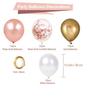 Rose Gold Confetti Latex Balloons, 60 Pack White Gold Balloon 12 inch Birthday Balloons with Gold Ribbon for Party Wedding Bridal Shower Decorations