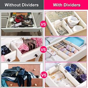 Drawer Dividers Organizer 4 Pack, Adjustable Separators 4" High Expandable from 11-17" for Bedroom, Bathroom, Closet,Clothing, Office, Kitchen Storage, Strong Secure Hold, Foam Ends, Locks in Place