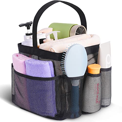 EUDELE Mesh Shower Caddy Portable for College Dorm Room Essentials,Portable Shower Caddy Dorm with 8-Pocket Large Capacity,Shower Bag for Beach,Swimming,Gym-Black