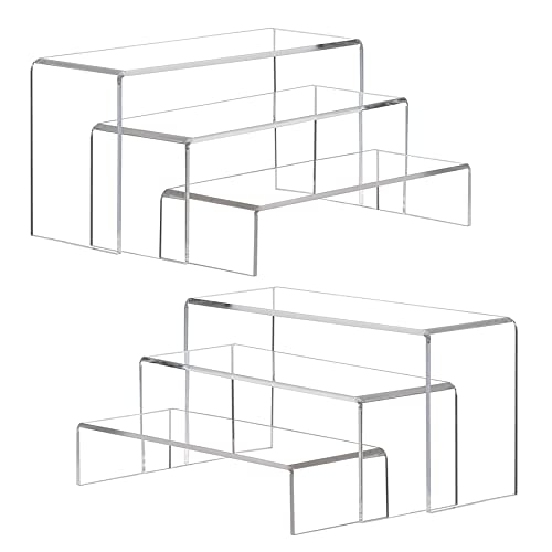 ANDGOO 2 Sets Large Acrylic Risers, Clear Rectangular Showcase Collectibles Display Shelf, Retail Desktop Display Stand for Organize and Decoration