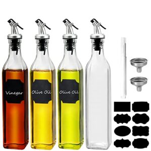 wertioo oil dispenser bottle 4 pack 17 oz glass olive oil and vinegar dispenser set oil container with funnel & pen and tag for kitchen