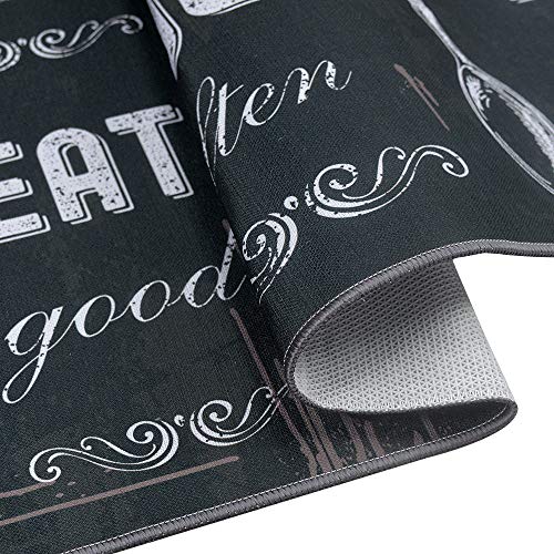 Carvapet 2 Pieces Kitchen Rug Set Non-Slip Backing Mat Throw Rug for Kitchen Doormat Runner Rug Set, Motto Design, Blackish/Dark Grey (17"x48"+17"x24")