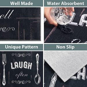 Carvapet 2 Pieces Kitchen Rug Set Non-Slip Backing Mat Throw Rug for Kitchen Doormat Runner Rug Set, Motto Design, Blackish/Dark Grey (17"x48"+17"x24")