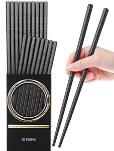 glamfields 10 pairs fiberglass chopsticks, reusable japanese chinese chop sticks dishwasher safe, non-slip, 9 1/2 inches
