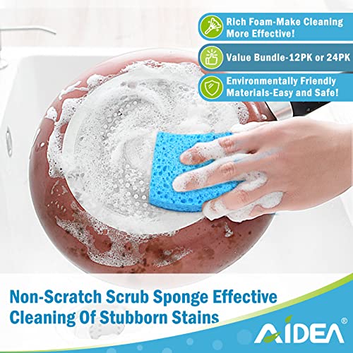 AIDEA-Brite Non-Scratch Scrub Sponge-12Count, Sponges for Dishes, Cleaning Sponge, Cleans Fast Without Scratching, Stands Up to Stuck-on Grime, Cleaning Power for Everyday Jobs