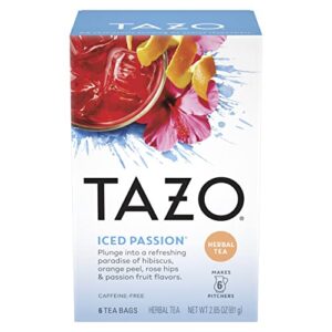 tazo tea bags, herbal tea iced tea bags, iced passion, caffeine-free, makes 6 pitchers (pack of 4)