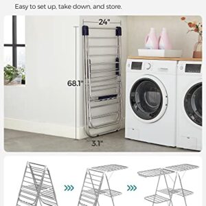 SONGMICS Clothes Drying Rack, Foldable 2-Level Laundry Drying Rack, Free-Standing Large Drying Rack, with Height-Adjustable Wings, 33 Drying Rails, Sock Clips, for Clothes, Sheets, Blue ULLR53BU