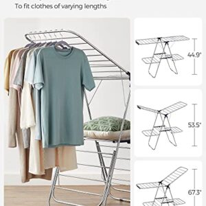 SONGMICS Clothes Drying Rack, Foldable 2-Level Laundry Drying Rack, Free-Standing Large Drying Rack, with Height-Adjustable Wings, 33 Drying Rails, Sock Clips, for Clothes, Sheets, Blue ULLR53BU