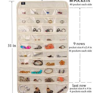 BB Brotrade Hanging Jewelry Organizer,Accessories Organizer,80 Pocket Organizer for Holding Jewelries（Beige）