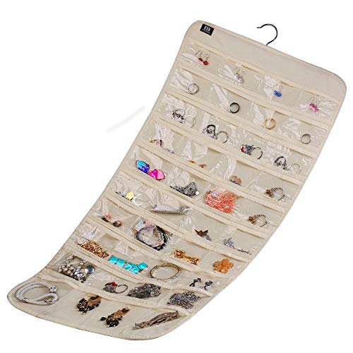 BB Brotrade Hanging Jewelry Organizer,Accessories Organizer,80 Pocket Organizer for Holding Jewelries（Beige）