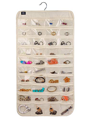 BB Brotrade Hanging Jewelry Organizer,Accessories Organizer,80 Pocket Organizer for Holding Jewelries（Beige）