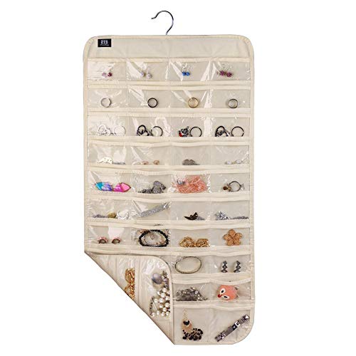 BB Brotrade Hanging Jewelry Organizer,Accessories Organizer,80 Pocket Organizer for Holding Jewelries（Beige）