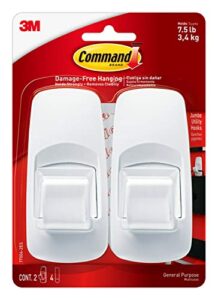 command jumbo utility hooks, damage free hanging wall hooks with adhesive strips, no tools wall hooks for hanging decorations in living spaces, 2 white hooks and 4 command strips