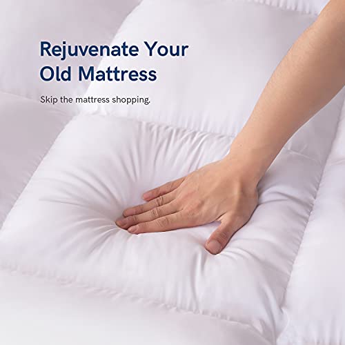 ELEMUSE Queen Cooling Mattress Topper for Back Pain, Extra Thick Mattress pad Cover, Plush Soft Pillowtop with Elastic Deep Pocket, Overfilled Down Alternative Filling