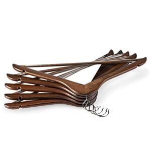 30 Pack Solid Wooden Suit Hangers with Non Slip Bar and Precisely Cut Notches - 360 Degree Swivel Chrome Hook - Vintage Finish Super Sturdy and Durable Wood Hangers