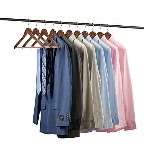 30 Pack Solid Wooden Suit Hangers with Non Slip Bar and Precisely Cut Notches - 360 Degree Swivel Chrome Hook - Vintage Finish Super Sturdy and Durable Wood Hangers