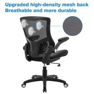 Office Chair Ergonomic Desk Chair - Adjustable Height PU Leather Home Office Desk Chairs, Swivel Mesh Midback Computer Chair with Lumbar Support and Flip-up Armrests Executive Office Task Chair, Black