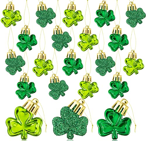 36pcs St Patrick's Day Mini Shamrock Ornaments for Small Tree Decorations Good Luck Clover Hanging Bauble Green Trefoil Irish Ornaments for Saint Patrick's Day Tree Shelf Decor Party Favors Supplies