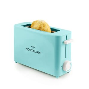 nostalgia mymini single slice toaster, extra wide slot, adjustable temperature, removable crumb tray, aqua