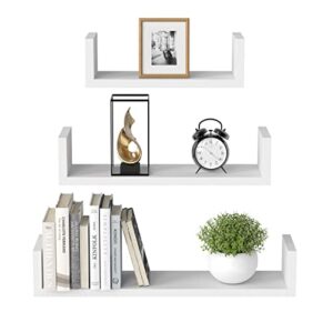 amada homefurnishing floating shelves wall mounted, wall shelf for bedroom/bathroom/living room/kitchen, white shelves 3 sizes, u-shaped – amfs13-w