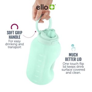 Ello Hydra Half Gallon Jug with Time Marker & Handle for All Day Hydration & Silicone Straw with Locking, Leak Proof Lid BPA Free, Yucca, 64oz