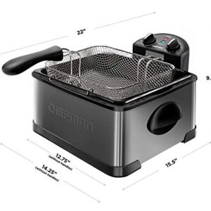 Chefman Deep Fryer with Basket Strainer, 4.5 Liter XL Jumbo Size Adjustable Temperature & Timer, Perfect Chicken, Shrimp, French Fries, Chips & More, Removable Oil Container, Black