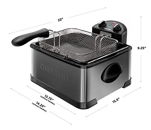 Chefman Deep Fryer with Basket Strainer, 4.5 Liter XL Jumbo Size Adjustable Temperature & Timer, Perfect Chicken, Shrimp, French Fries, Chips & More, Removable Oil Container, Black