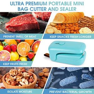 Mini Bag Sealer, ROMSTO Handheld Heat Vacuum Sealer, 2 in 1 Heat Sealer and Cutter with Lanyard, Portable Bag Resealer Machine for Plastic Bags Food Storage Snacks Freshness (2xAA Batteries Included)