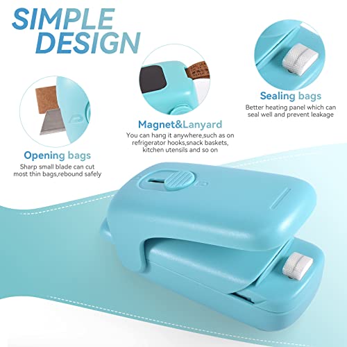 Mini Bag Sealer, ROMSTO Handheld Heat Vacuum Sealer, 2 in 1 Heat Sealer and Cutter with Lanyard, Portable Bag Resealer Machine for Plastic Bags Food Storage Snacks Freshness (2xAA Batteries Included)