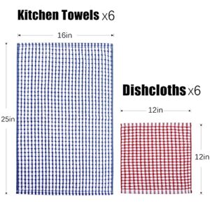 AOTBAT Kitchen Towels and Dishcloths Set, 16 x 25 and 12 x 12, Set of 12 Bulk Cotton Kitchen Towels Set, Dish Towels for Washing Dishes Dish Rags for Everyday Cooking and Baking