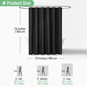 Dynamene Black Fabric Shower Curtain - Waffle Textured Heavy Duty Cloth Shower Curtains for Bathroom, 256GSM Hotel Spa Luxury Weighted Polyester Bath Curtain Set with 12 Plastic Hooks(72Wx72H, Black)