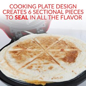 Taco Tuesday Deluxe 10" 6-Wedge Electric Quesadilla Maker with Extra Stuffing Latch, Red