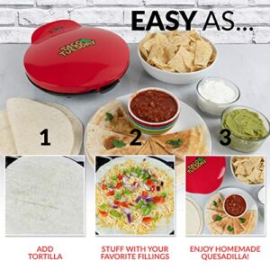 Taco Tuesday Deluxe 10" 6-Wedge Electric Quesadilla Maker with Extra Stuffing Latch, Red