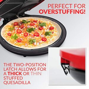 Taco Tuesday Deluxe 10" 6-Wedge Electric Quesadilla Maker with Extra Stuffing Latch, Red