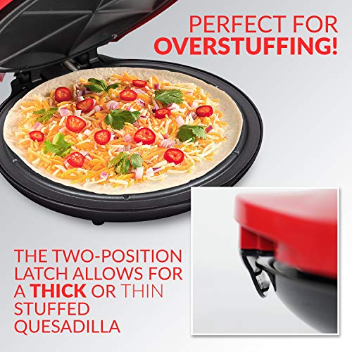 Taco Tuesday Deluxe 10" 6-Wedge Electric Quesadilla Maker with Extra Stuffing Latch, Red