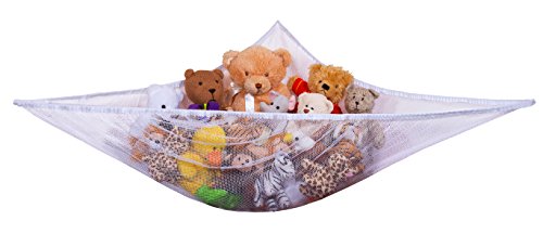 Jumbo Toy Hammock - Organize Stuffed Animals or Children's Toys with The mesh Hammock. Looks Great with Any décor While neatly organizing Kid’s Toys and Stuffed Animals. Expands to 5.5 feet - White