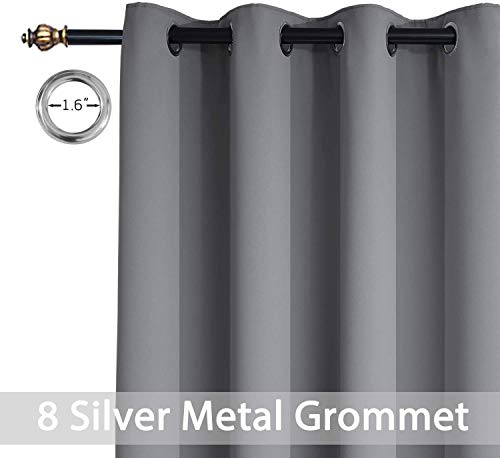 Yakamok Room Darkening Gray Blackout Curtains Thermal Insulated Grommet Curtain Panels for Bedroom, 52W x 84L, Grey, 2 Panels, 2 Tie Backs Included