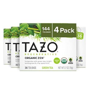 tazo tea bags, green tea, regenerative organic zen tea, 36 tea bags (pack of 4)
