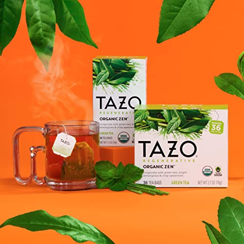 TAZO Tea Bags, Green Tea, Regenerative Organic Zen Tea, 36 Tea Bags (Pack of 4)