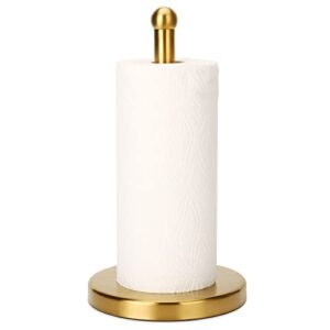 paper towel holder stand with sturdy base fits standard and jumbo sized paper towel, paper towel holder countertop (gold)